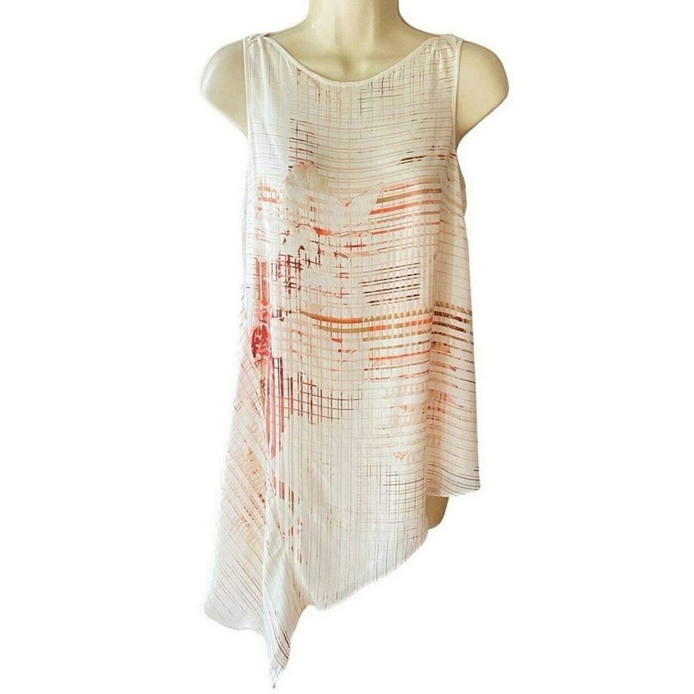 WHBM Asymmetrical Blouse Rust Orange & White Sleeveless Small